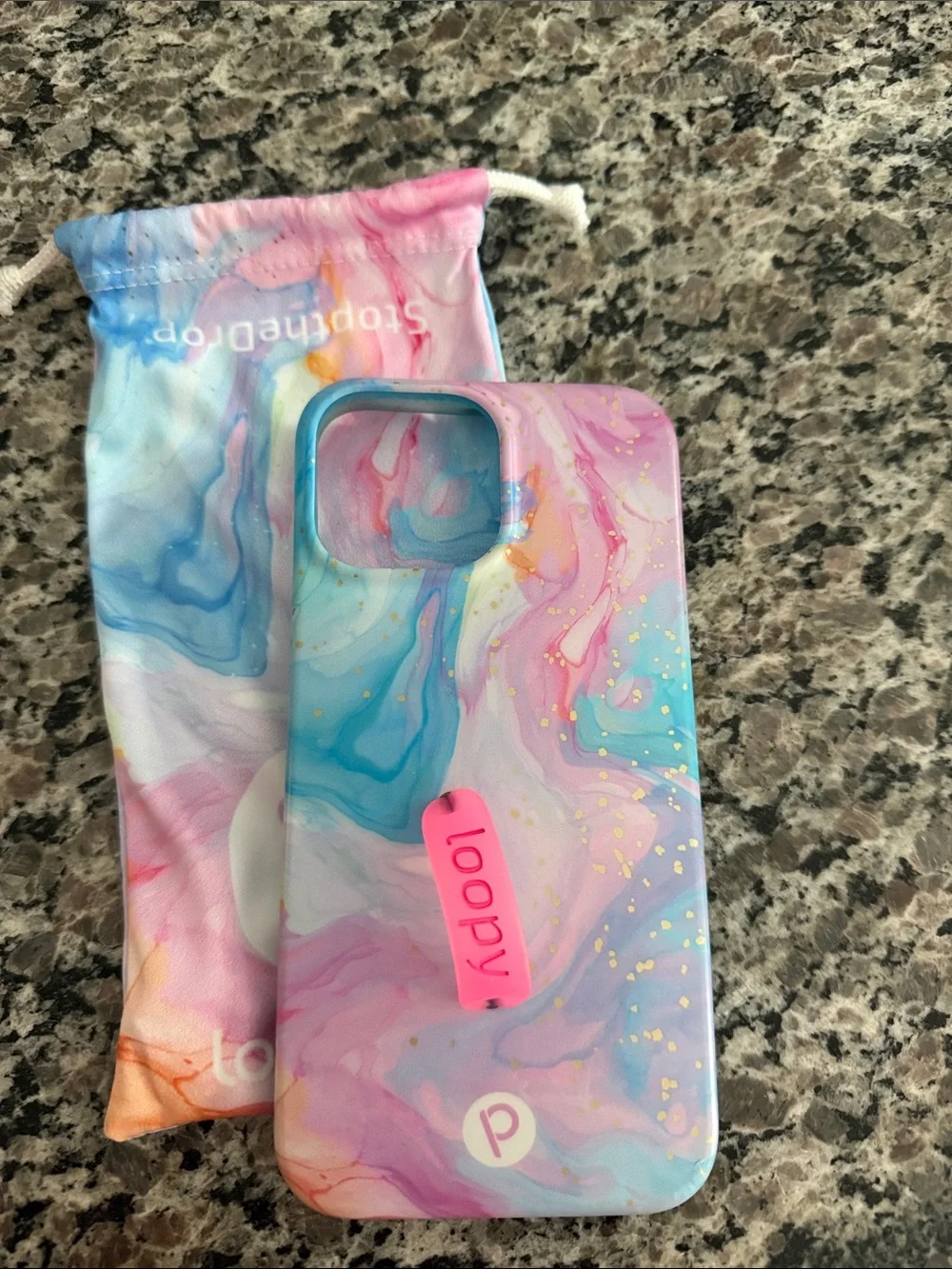 13 Pro Max Loopy Pink & Multicolor Marble Phone Case with Grip